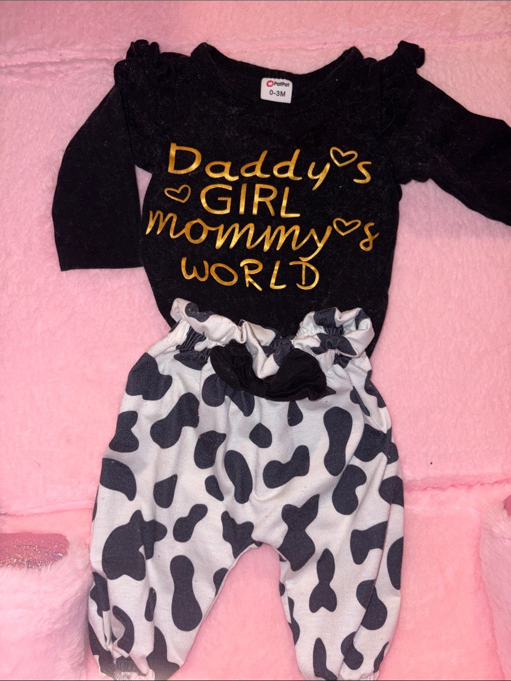 0-3M Baby Girls Black & White 'Daddy's Girl Mommy's World' Set